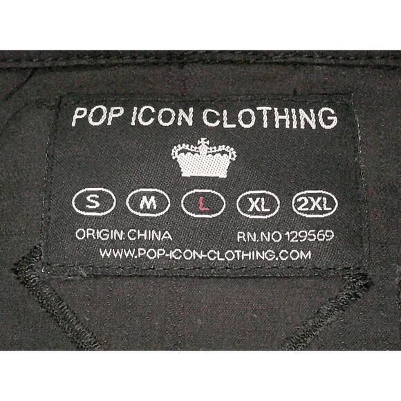 Pop Icon Clothing Men's Black Cross Embroidered Casual SnapButton Up Shirt Large - Picture 7 of 9